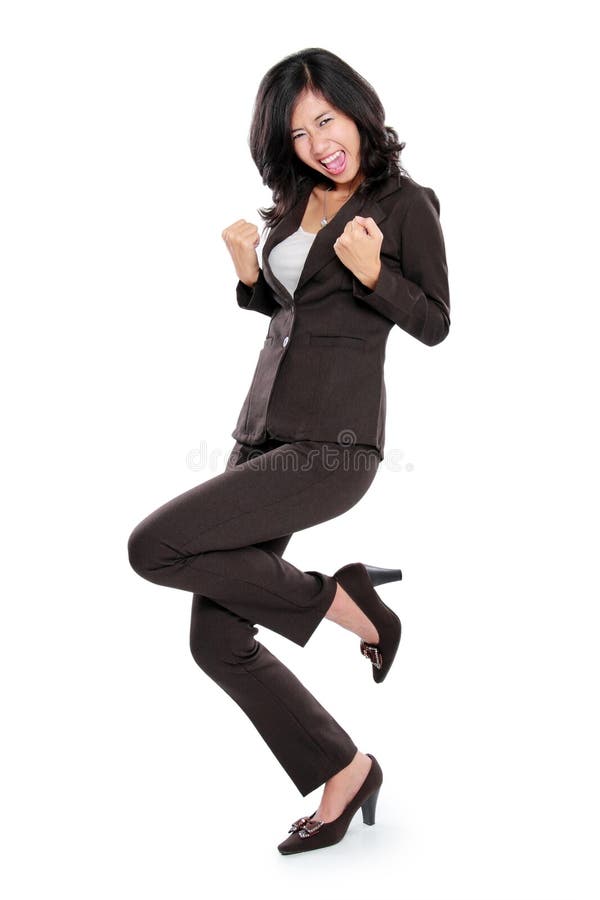 Excited businesswoman very Excited. happy asian business woman isolated in full length on white background. Excited businesswoman very Excited. happy asian business woman isolated in full length on white background.