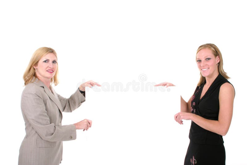 Attractive smiling business women holding blank sign with room for text. Attractive smiling business women holding blank sign with room for text.