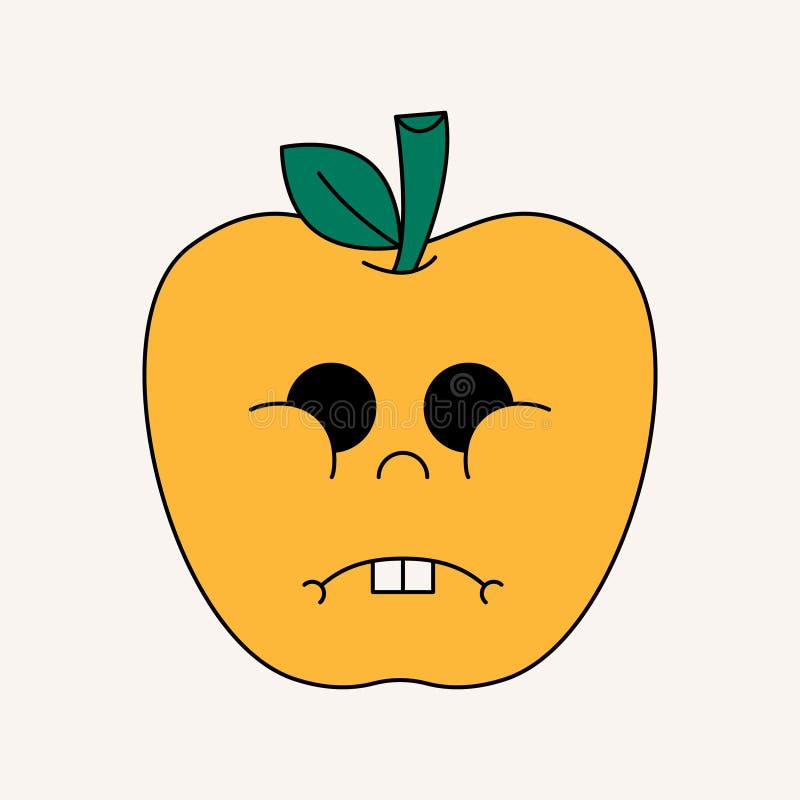 Aufkleber für Groovy Apfel. Cartoon Apfel funky Comic Charakter cute Retro Stil 70er Stil Element mit wütenden Gesicht. isoliert stock abbildung