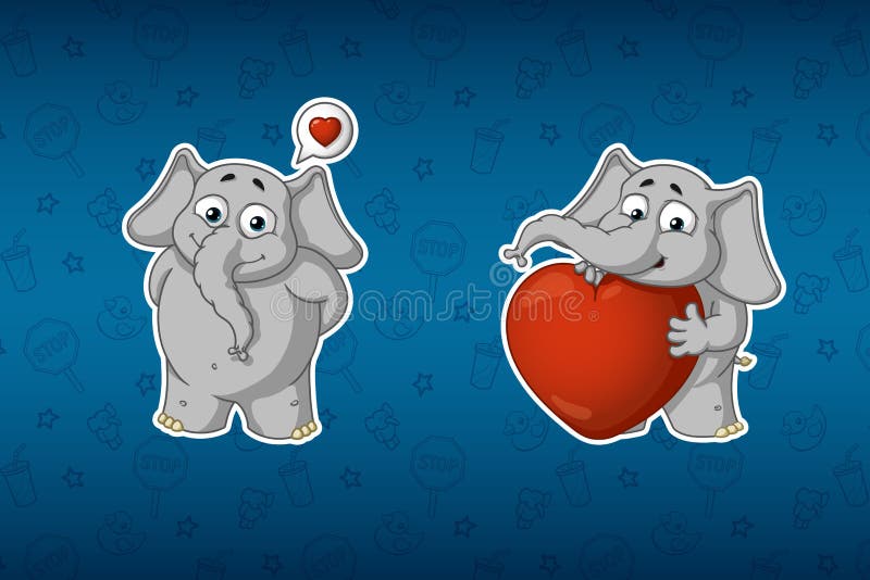 Aufkleberelefanten Er ist in der Liebe, er hat ein großes Herz Großer Satz Aufkleber Vektor, Karikatur vektor abbildung Aufkleberelefanten Er ist in der Liebe, er hat ein großes Herz Großer Satz Aufkleber Vektor, Karikatur vektor abbildung