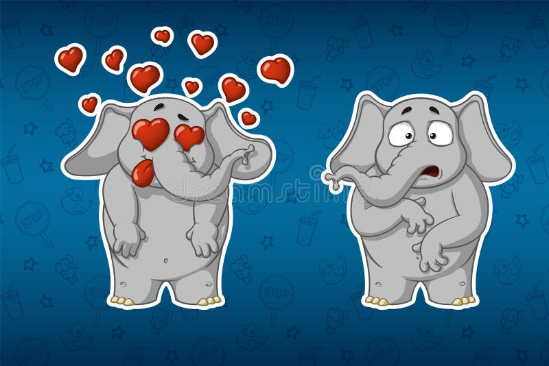 Aufkleberelefanten Sehr in der Liebe Er ist überrascht Großer Satz Aufkleber Vektor, Karikatur lizenzfreie abbildung Aufkleberelefanten Sehr in der Liebe Er ist überrascht Großer Satz Aufkleber Vektor, Karikatur lizenzfreie abbildung