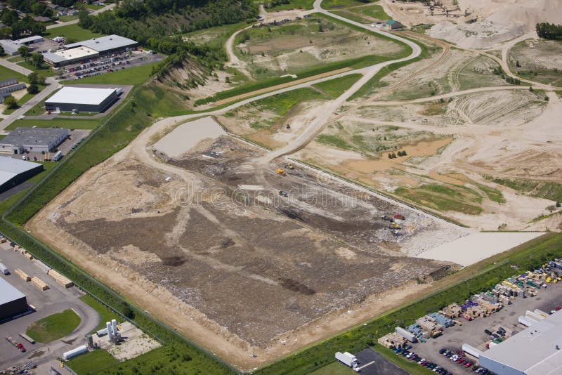 Aerial view of operating landfill in summer. Aerial view of operating landfill in summer