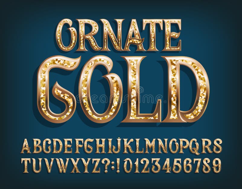 Ornate Gold alphabet font. Fancy golden letters and numbers. Stock vector typescript for your design. Ornate Gold alphabet font. Fancy golden letters and numbers. Stock vector typescript for your design.