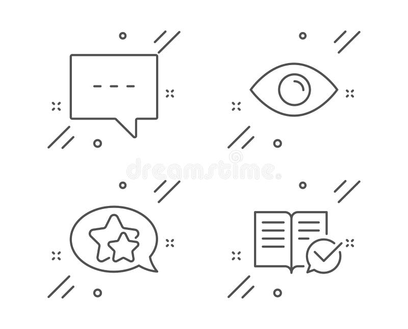 Augen-, Blog- und Sternikonensatz Anerkanntes Dokumentationszeichen Ansicht oder Vision, plaudern die Mitteilung, Lieblings Vekto. Augen-, Blog- und Sternlinie Ikonensatz Anerkanntes Dokumentationszeichen Ansicht oder Vision, plaudern die Mitteilung, Lieblings Betriebsanleitung Technologiesatz Linie Augenentwurfsikone Vektor