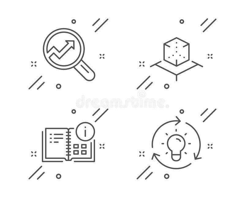 Augmented reality, Analytics and Instruction info icons set. Idea sign. Vector. Virtual reality, Audit analysis, Project. Lightbulb. Science set. Line augmented reality outline icon.