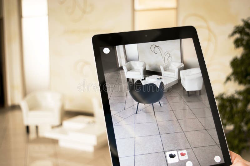 Augmented Reality App Placing Furniture in AR Space Stock Photo Image of office, design