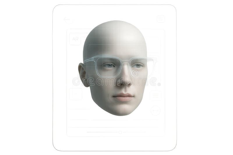 Augmented reality concept of a digital face model with futuristic glasses, representing AR technology, virtual fitting, and 3D royalty free illustration