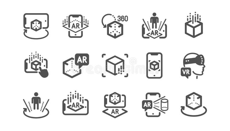 Augmented reality icons. VR simulation, Panorama view, 360 degrees. Vector stock illustration