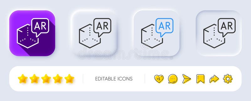 Augmented reality line icon. VR simulation sign. 3d cube. Neumorphic buttons. Vector stock illustration