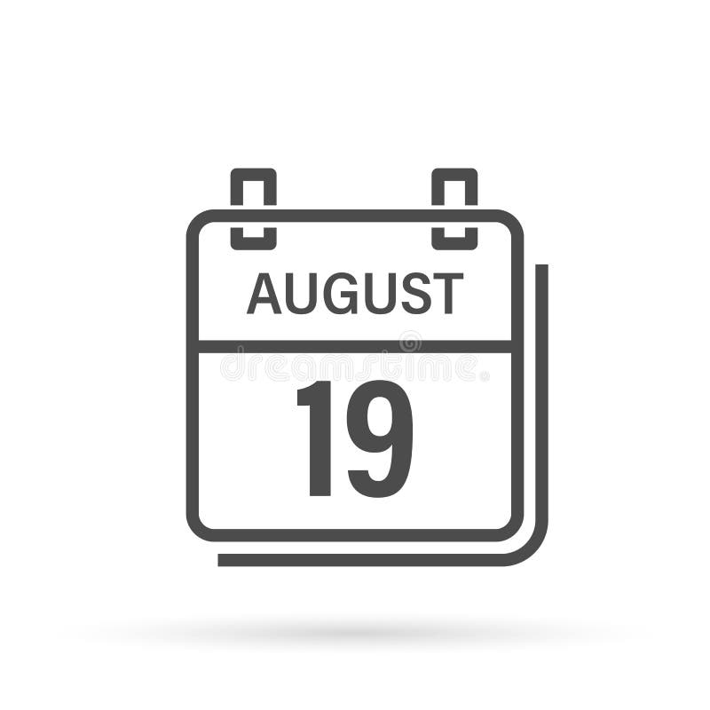 august-19-calendar-icon-with-shadow-day-month-flat-vector