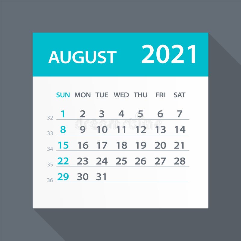 August 2021 Calendar Leaf Vector Illustration Stock Illustration