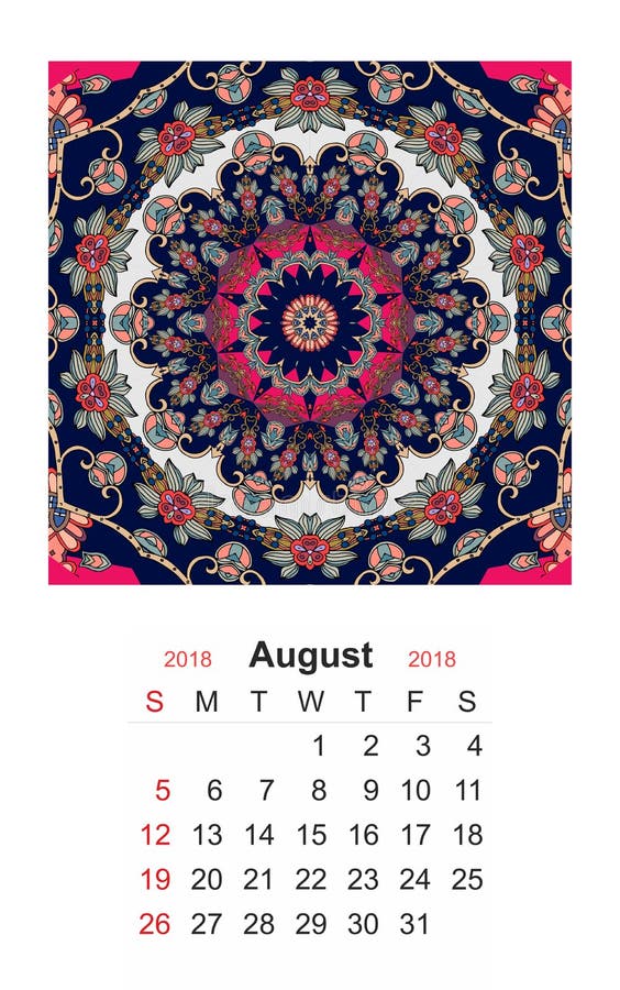 august-calendar-for-2018-year-on-indian-ornamental-background-mandala