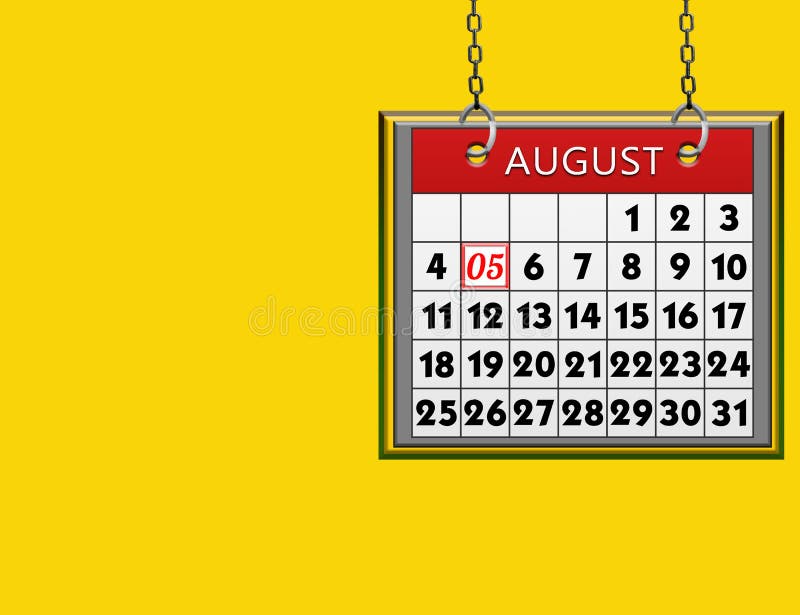The Summer August 5th Wooden Calendar Background Stock Photo