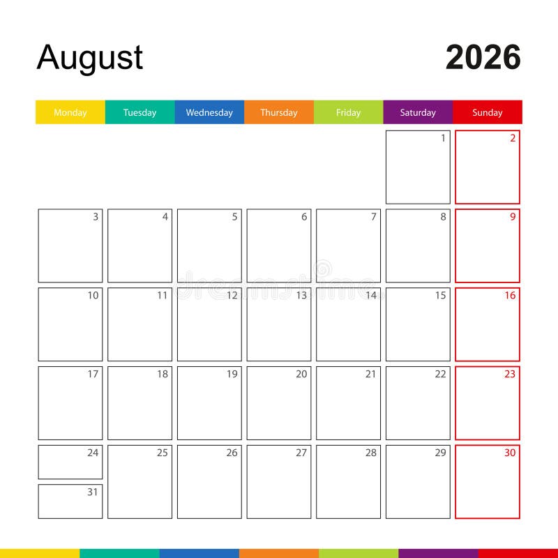 august-2026-colorful-wall-calendar-week-starts-on-monday-stock-vector