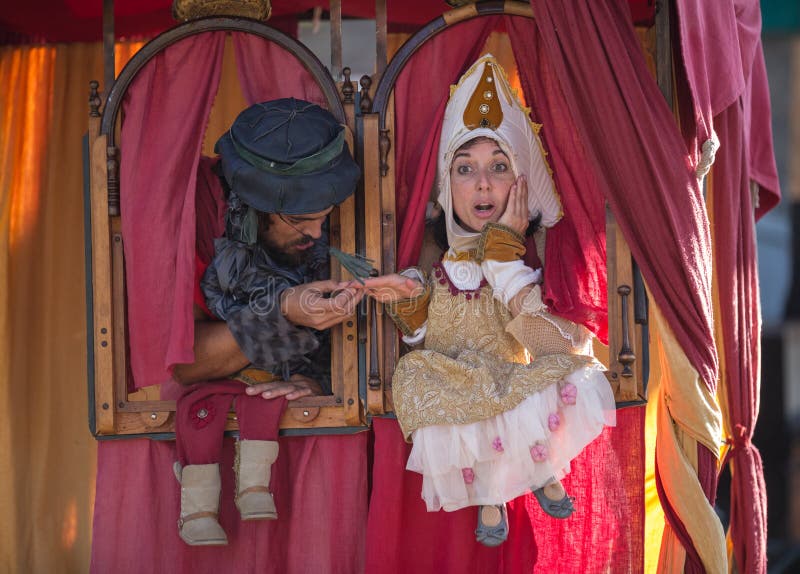 2 August 2019, `Human Puppet Show` Outdoor Theater for kids, during a medieval event `Viagem Medieval em Terra de Santa Maria`.