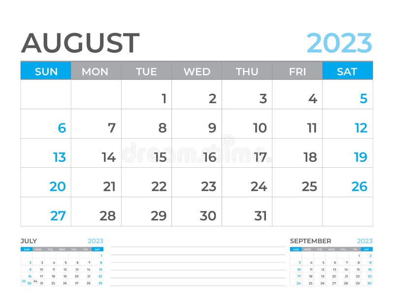 August 2023 Page, Calendar 2023 Template, Desk Calendar 2023 Year