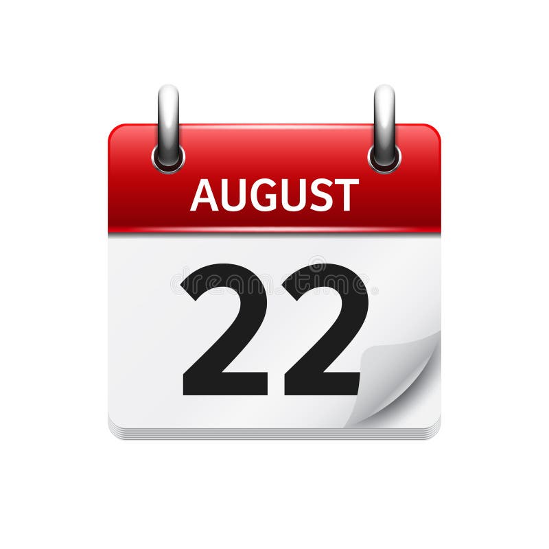 August 22. Vector Flat daily Calendar Icon. Date and Time, Day, Month