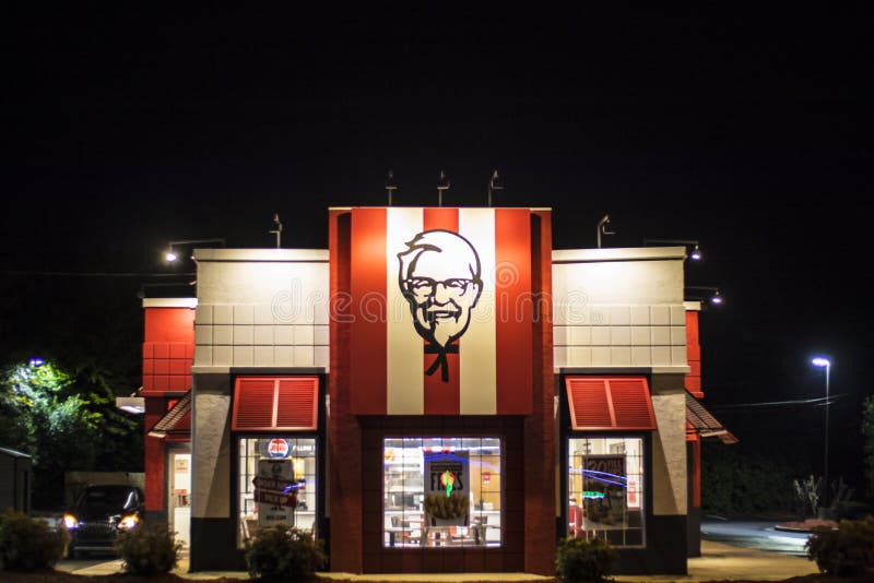 KFC Kentucky Fried Chicken Restaurant front building view at night