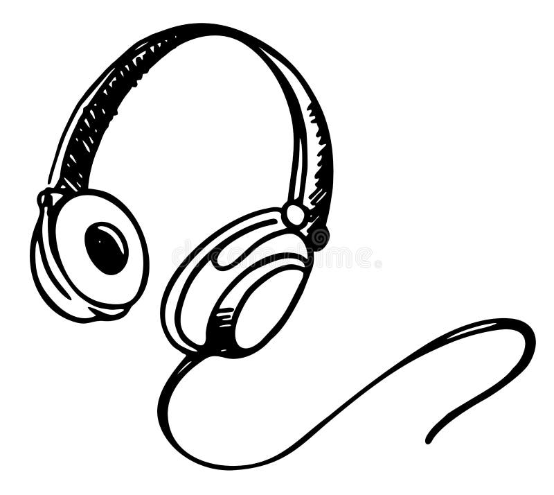 Auricolari di vecchia scuola disegnati a mano illustrazione vettoriale. musica. illustrazione vettoriale. sketch dell'icona della royalty illustrazione gratis
