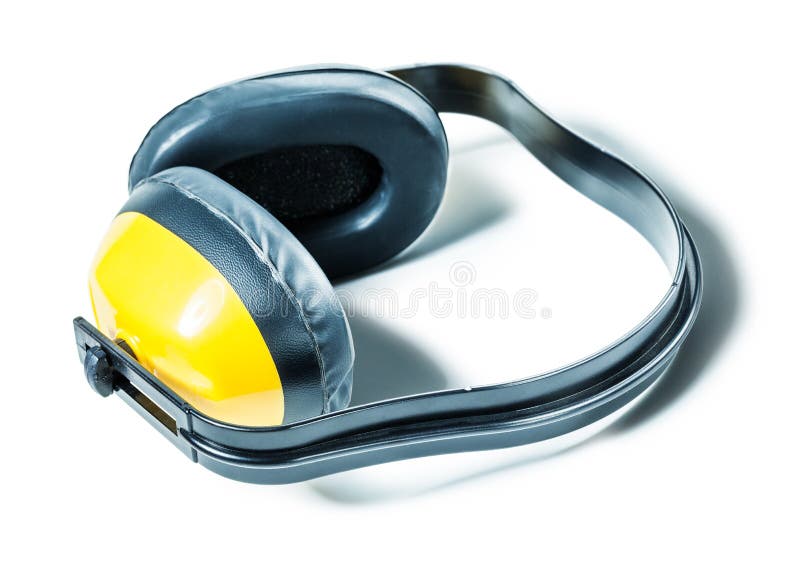 Auricolari gialli neri isolati con il bianco fotografia stock