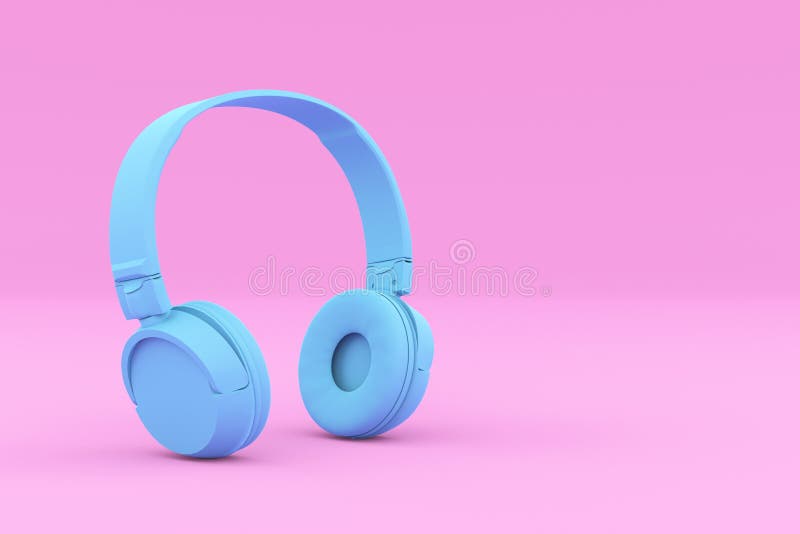 Auriculares azules pintados en fondo rosado stock de ilustración Auriculares azules pintados en fondo rosado stock de ilustración