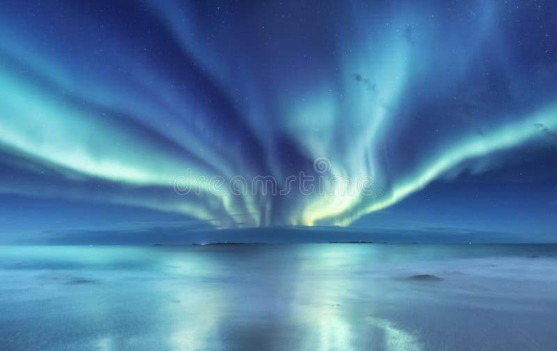 Aurora borealis sulle isole di Lofoten, Norvegia Aurora boreale verde sopra le montagne Cielo notturno con le luci polari Inverno immagini stock libere da diritti Aurora borealis sulle isole di Lofoten, Norvegia Aurora boreale verde sopra le montagne Cielo notturno con le luci polari Inverno immagini stock libere da diritti