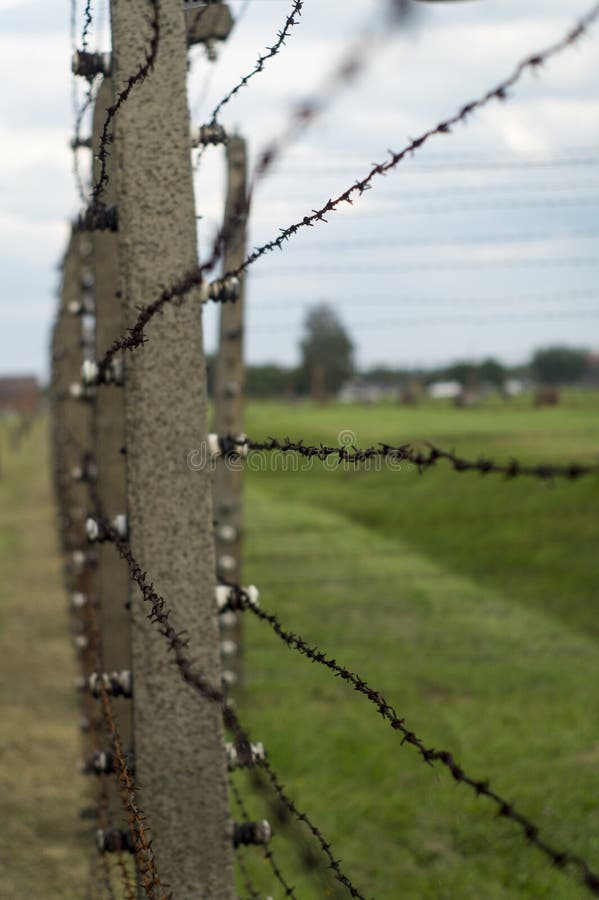 Auschwitz Barbed wire lizenzfreie stockfotos