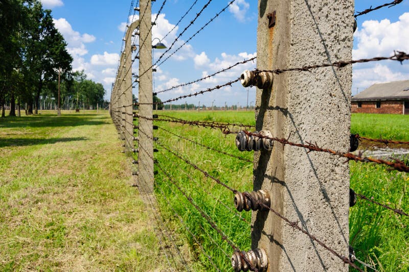 Auschwitz II - Birkenau elektrifierat staket fotografering för bildbyråer Auschwitz II - Birkenau elektrifierat staket fotografering för bildbyråer