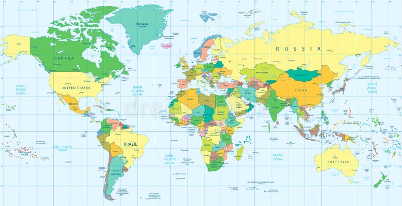 Ausführliche politische Weltkarte lizenzfreie abbildung Ausführliche politische Weltkarte lizenzfreie abbildung