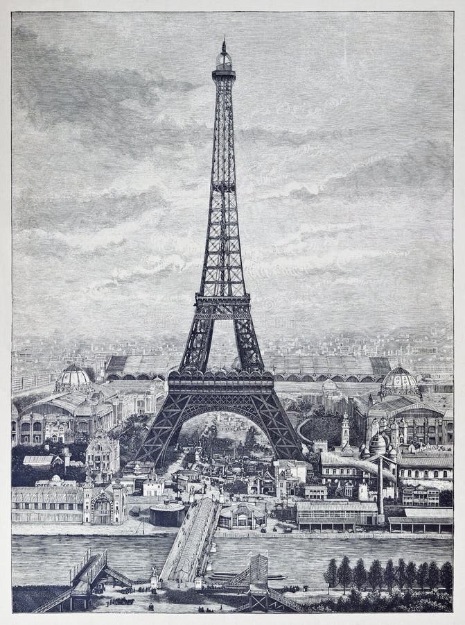 Ausführliche Reprographie einer Weinlese gravierte Illustration vom Eiffelturm vektor abbildung