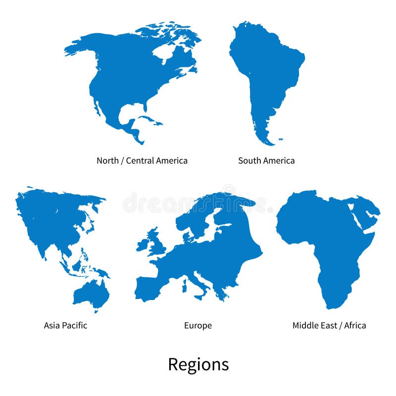 Ausführliche Vektorkarte des Nordens - Mittelamerika, Asia Pacific, Europa, Südamerika, Mitte und Ostafrika-Regionen