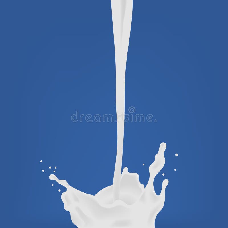 Auslaufende Milch Milchtropfen mit Spritzen Bunte realistische Vektorillustration auf blauem Hintergrund lizenzfreie abbildung
