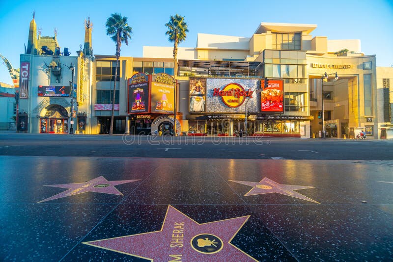 Aussicht auf den weltberühmten Hollywood Walk of Fame im Hollywood Boulevard Bezirk in Los Angeles, Kalifornien