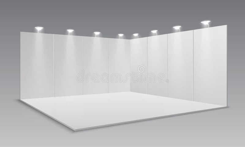 Ausstellungsstand der leeren Anzeige Weiße leere Platten, fördernder Werbungsstand Schablone des Darstellungsereignis-Raumes 3d