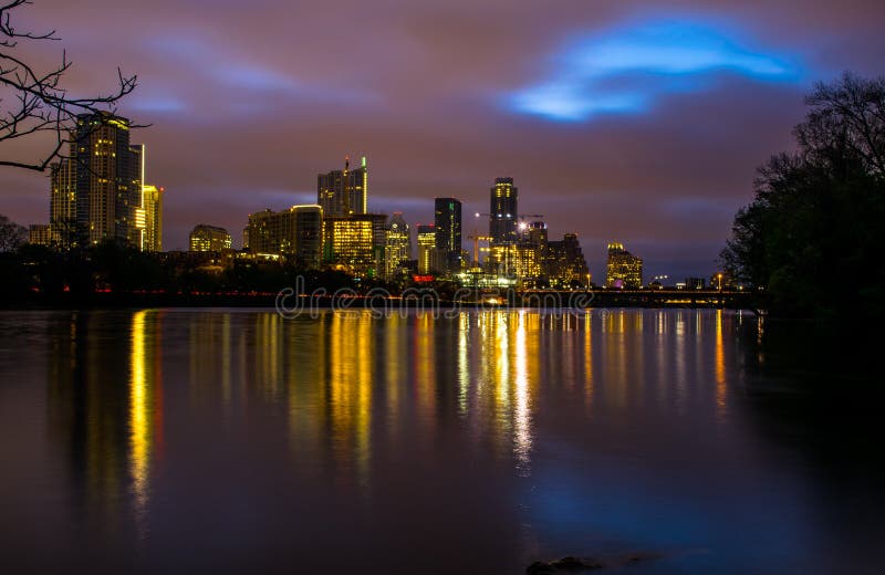 Austin Cityscape At Night Lou Neff Point Skyline Colorado river edge reflection