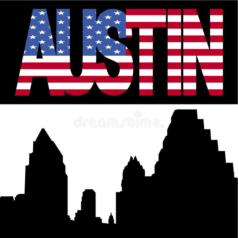 Austin Skyline with flag text.