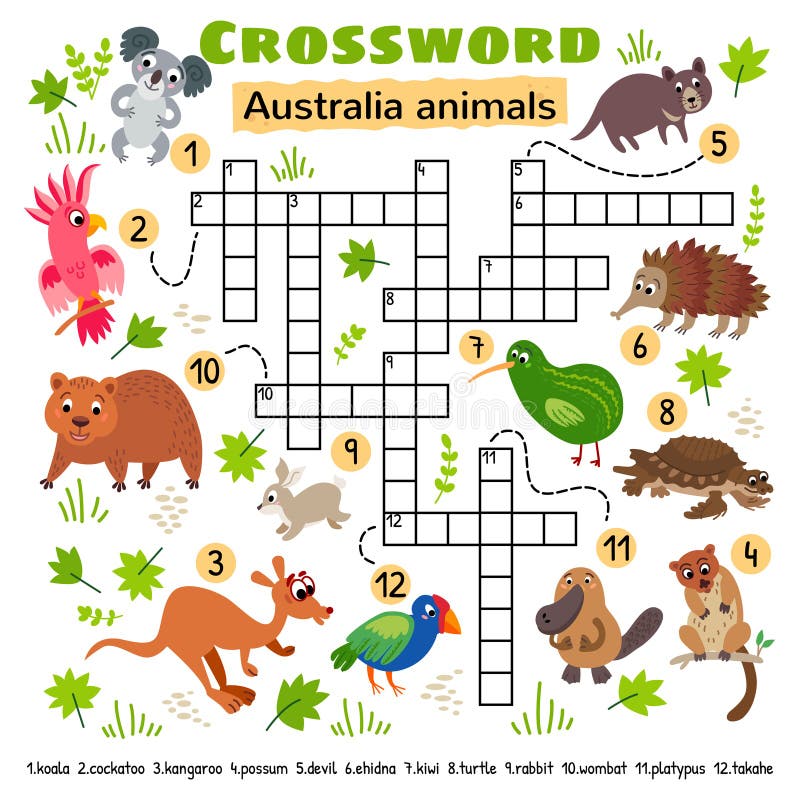Australia Animals Crossword. Game for Little Kids Stock Vector