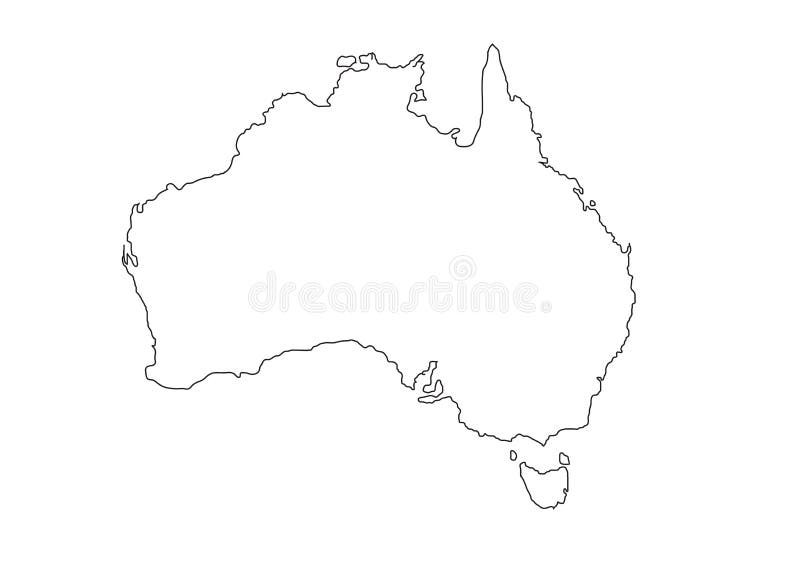 Una mappa con il profilo nero mappa dell'Australia su uno sfondo bianco.