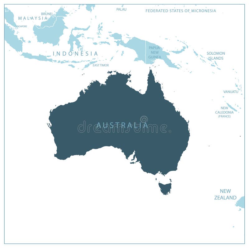 Australia - Blue Map with Neighboring Countries and Names Stock ...