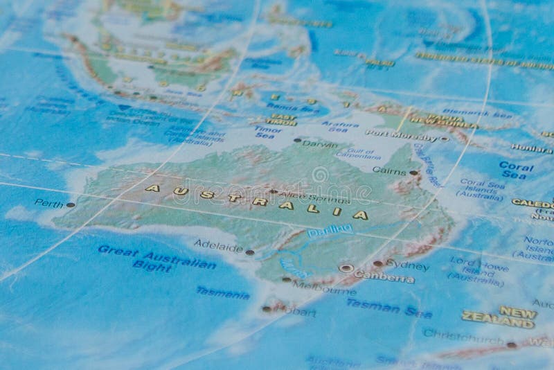 Australia in close up on the map. Focus on the name of country. Vignetting effect vector illustration Australia in close up on the map. Focus on the name of country. Vignetting effect vector illustration