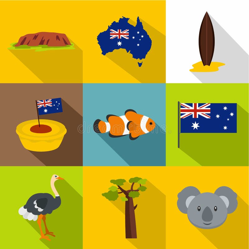 Australia Icon Set, Flat Style Editorial Photography - Illustration of ...