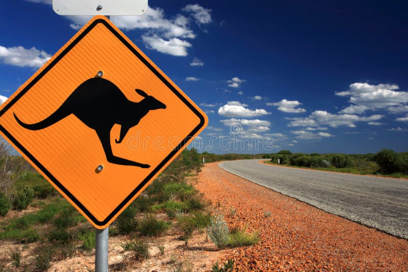 Australia kangura znaka ostrzegawczy zachód