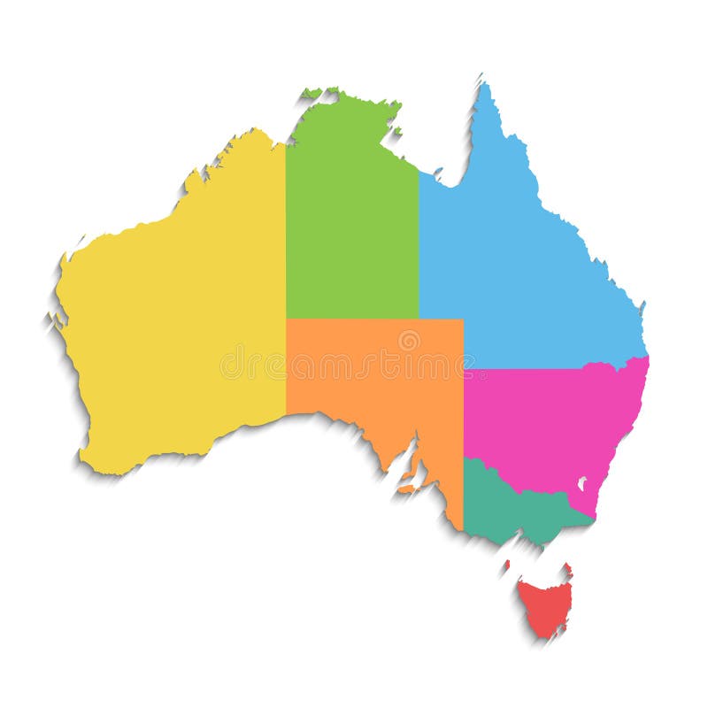 Australia mapa, nowa polityczna szczegółowa mapa z stanów imionami, oddzielny indywidualny twierdzi, odizolowywającymi na białym