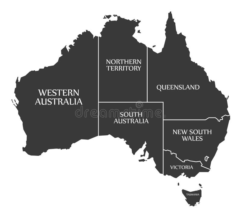 Australia mapa z stanami i przylepiającym etykietkę czernią ilustracja wektor Australia mapa z stanami i przylepiającym etykietkę czernią ilustracja wektor