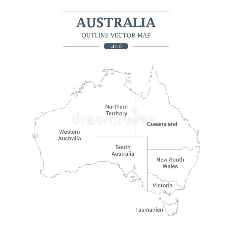 Australia mapy konturu Wysoki szczegół Oddzielał wszystkie stany
