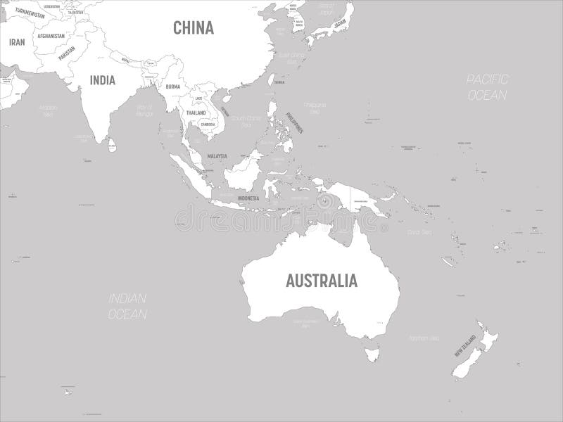 Australia and Southeast Asia Map - Brown Orange Hue Colored on Dark