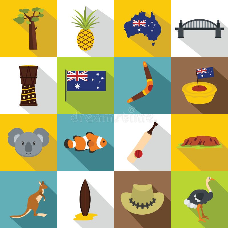 Australia Travel Icons Set, Outline Style Stock Vector - Illustration ...