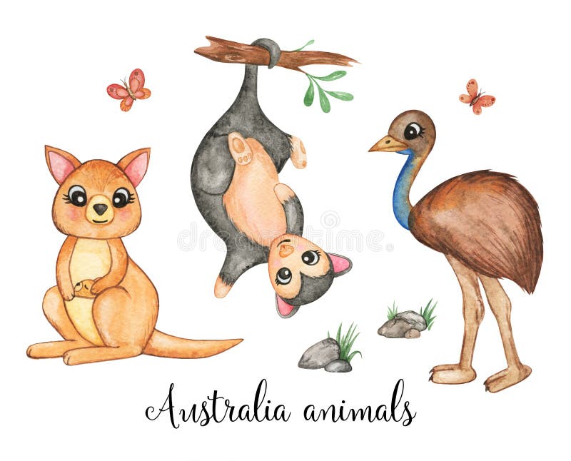 Download Australian Animals Clip Art Watercolor Animals Isolated Wild Nature Kangaroo Emu Opossum Little Wild Friends Clipart Stock Illustration Illustration Of Cartoon Scrapbook 208998069
