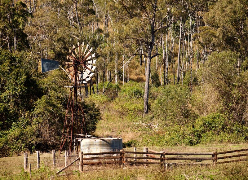 Australian Countryside with Gumtrees and Windmill Stock Image Image