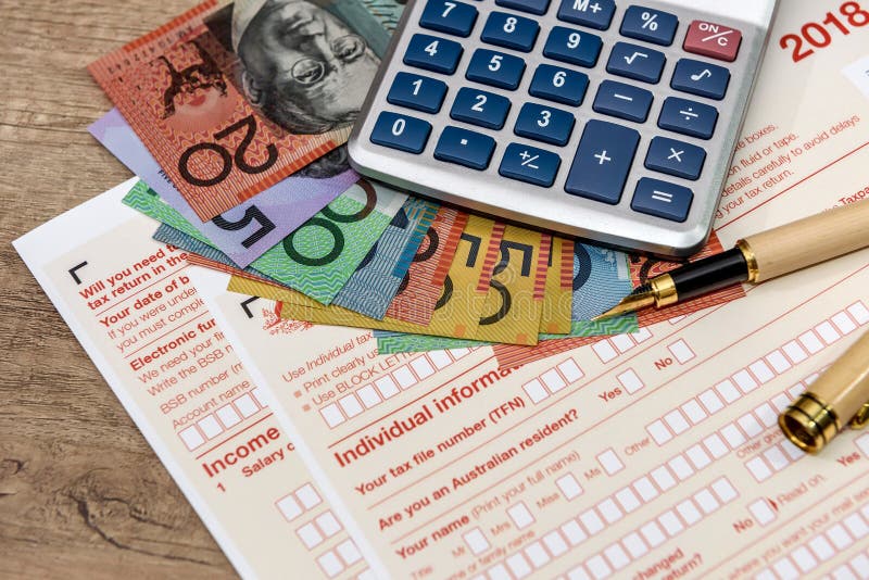 Australian Dollars with Calculator and Tax Form Editorial Image Image